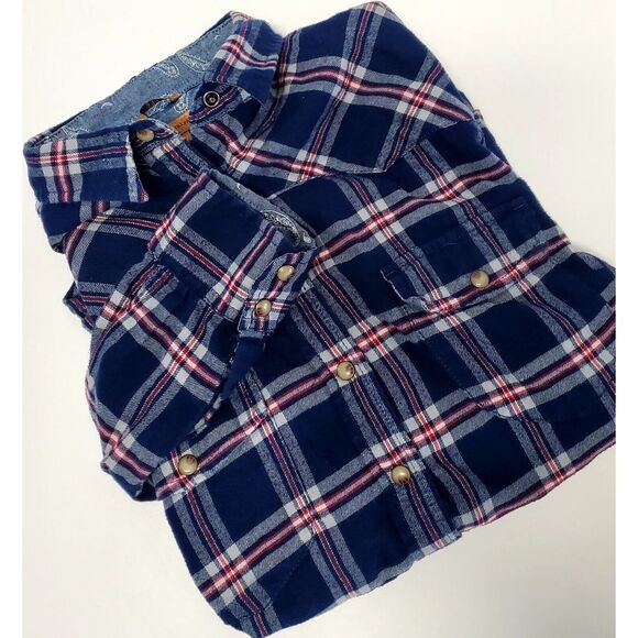 Jachs Girlfriend Shirt Plaid Flannel Navy/Red/White Pearl Snaps Chest Pockets - Picture 1 of 10
